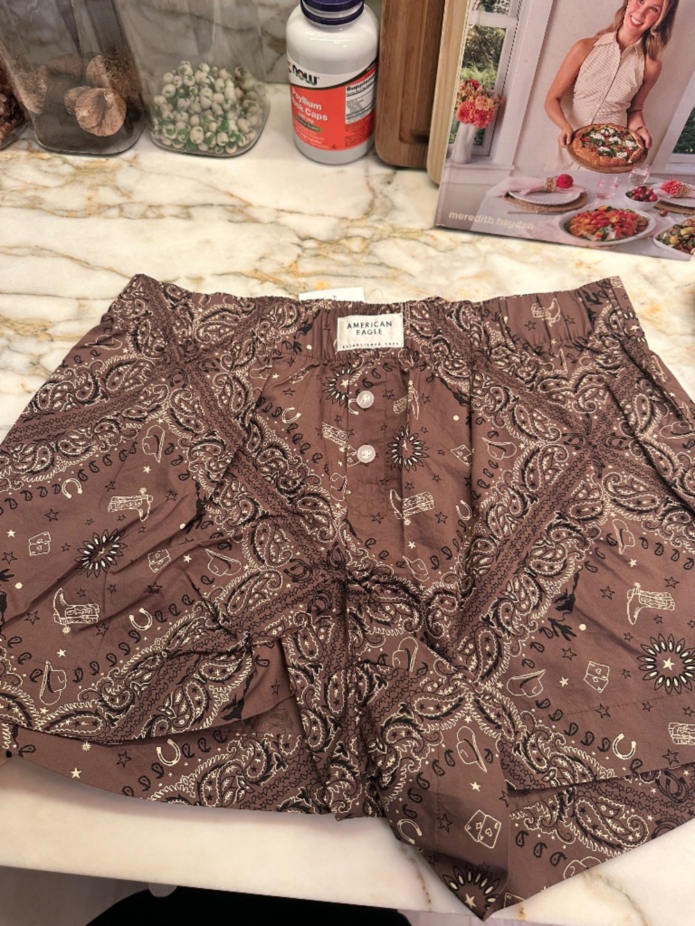 American Eagle Outfitters Brown Paisley bandana print boxer Shorts